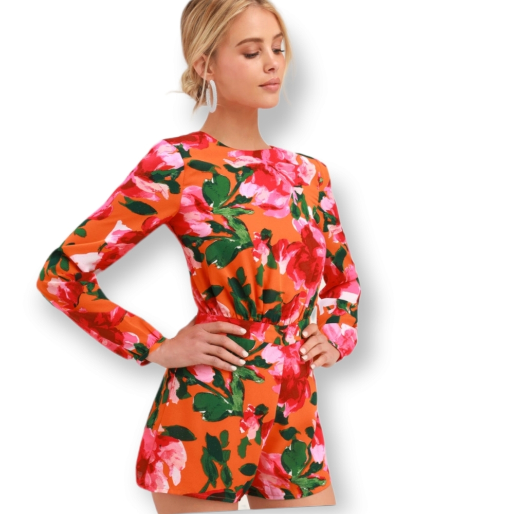 Lulu's Tropical Floral Open Back Romper